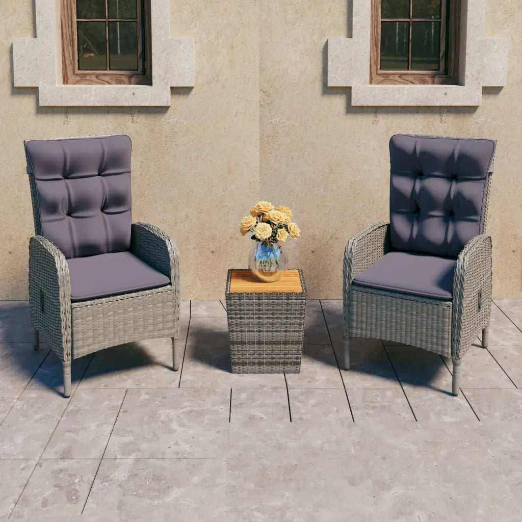 Set da Bistrot 3 pz in Polyrattan e Legno Acacia Grigio cod mxl 42723