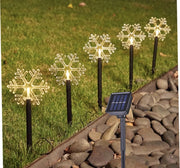 Catena Luci di Natale LED a Picchetto da Giardino con Pannello a Ricarica Solare 5 Fiocco di Neve