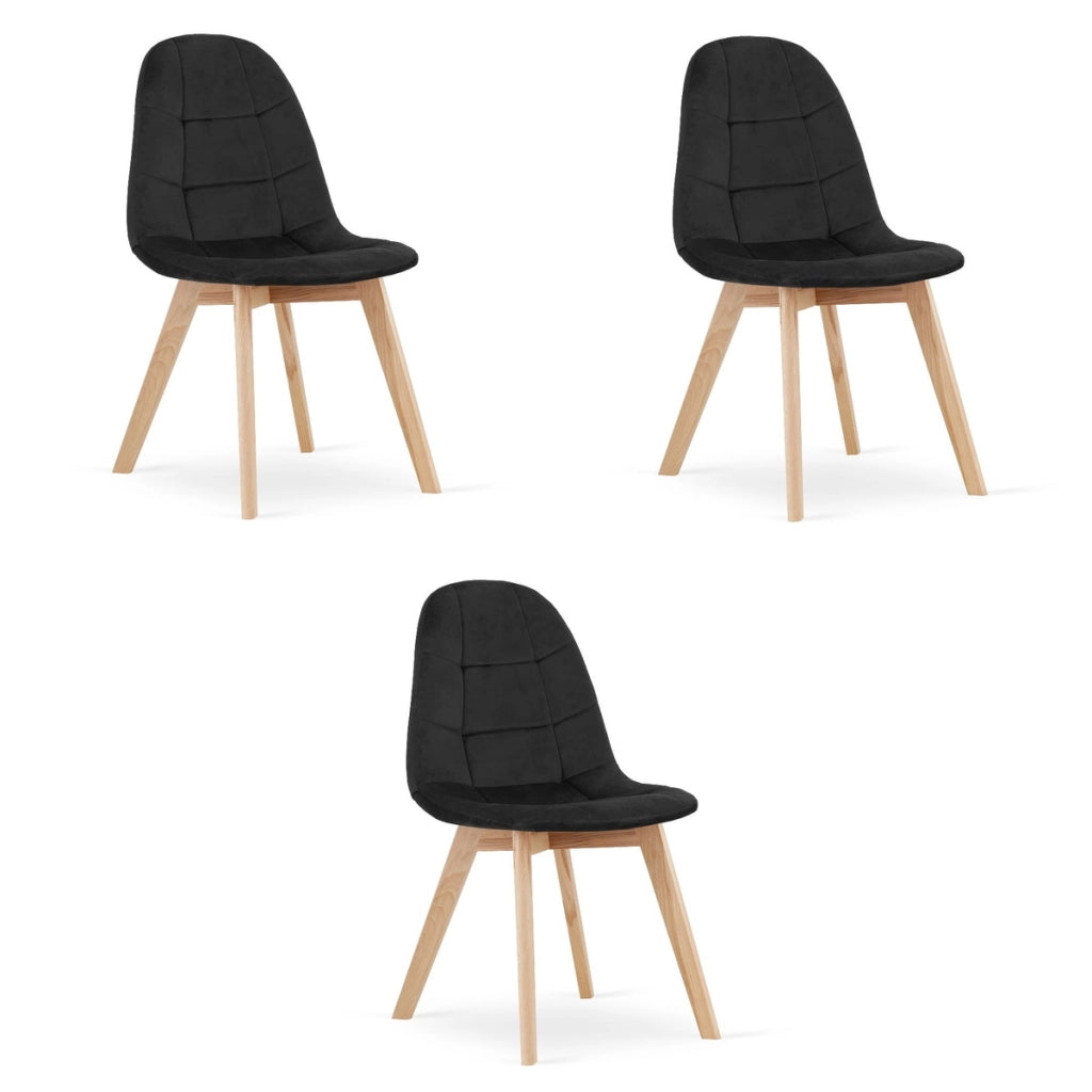 Set di 3 sedie Bora in velluto nero e legno di faggio