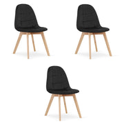 Set di 3 sedie Bora in velluto nero e legno di faggio