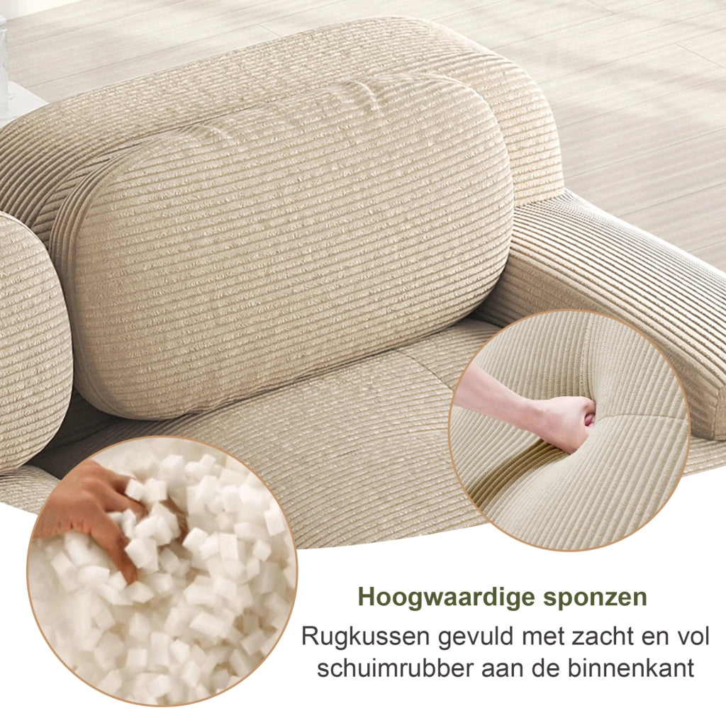 Divano angolare 4 posti sfoderabile in schiuma ad alta elasticità 32D con chaise longue e braccioli larghi, beige