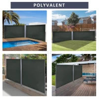 Paravento Laterale Doppio Scorrevole, 6L x 1,80H m, Poliestere Anti-UV, Grigio