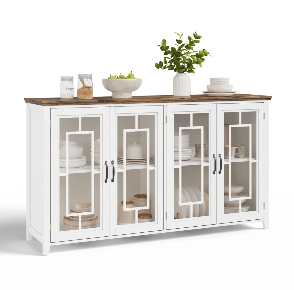 Sideboard cucina 160 cm con ante in vetro; MDF; bianco