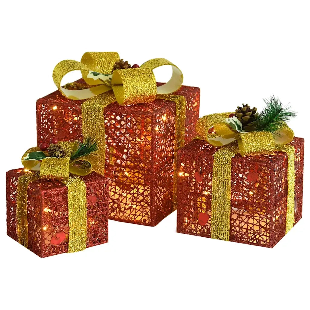 Scatole Regalo Decorative Natale 3 pz Rosse da Esterno Interni CFW3554969