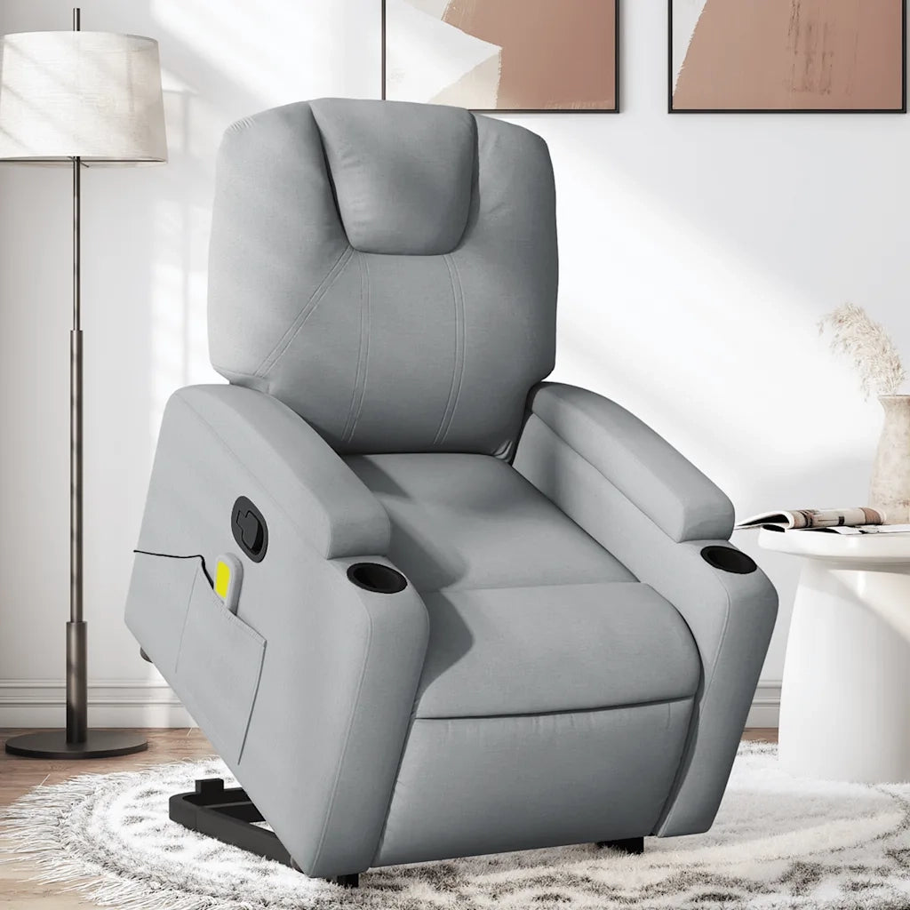 Divano Sedia-Poltrona Alzapersona Massaggi Reclinabile Grigio Chiaro Tessuto 153302