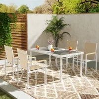 Set da Giardino con Tavolo da Pranzo in Vetro Rettangolare e 4 Sedie con Braccioli, Multicolore