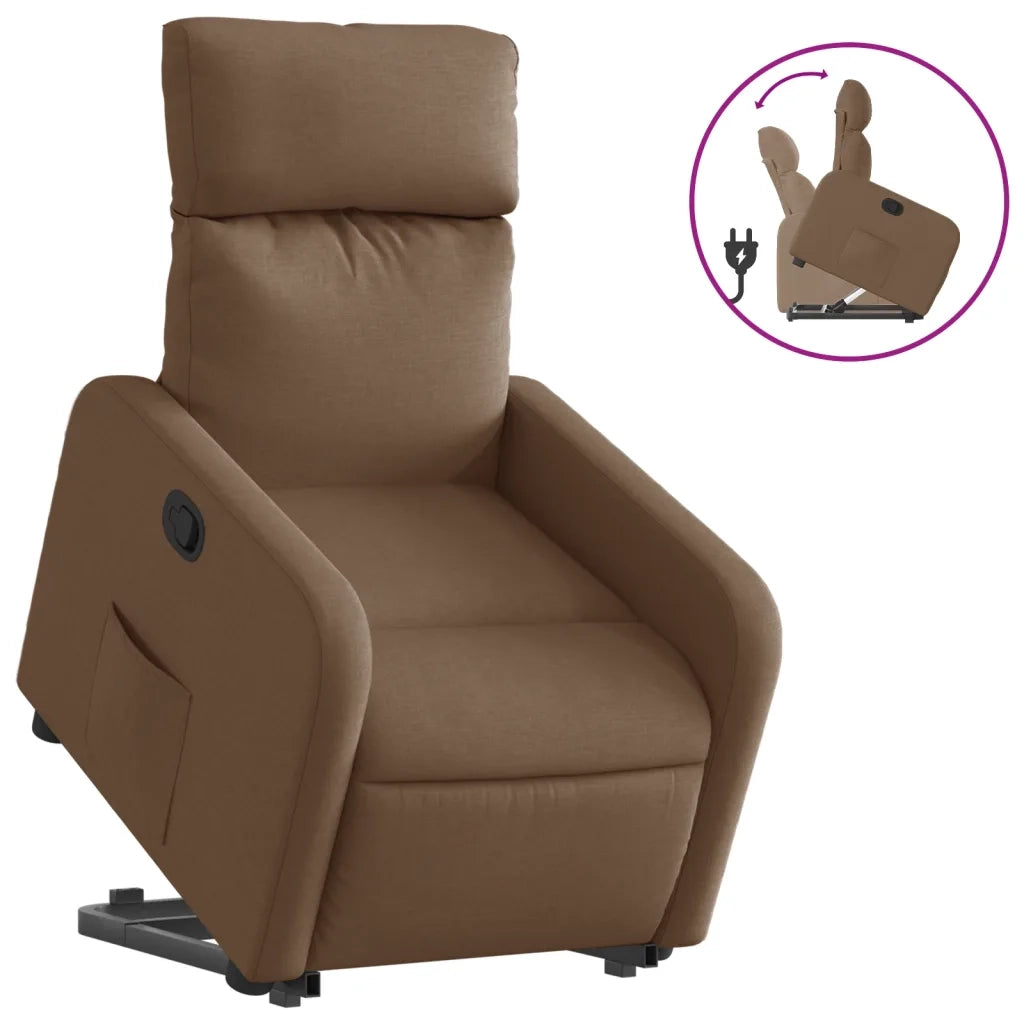 Poltrona | Sedia Relax Alzapersona Reclinabile Marrone in Tessuto