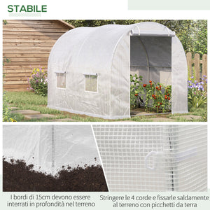 Serra a Tunnel 300x200x190 cm con 4 Finestrelle e Ingresso a Zip Acciaio Zincato e PE Bianco