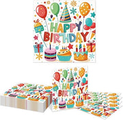 Serviette di compleanno 20 pezzi - Serviette da buttare - Disegni colorati - 16,51x16,51cm - Stampa "Auguri di compleanno" - Serviette per feste