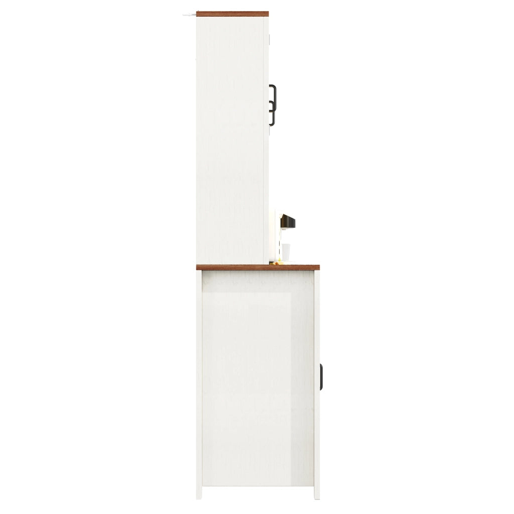 Credenza da cucina alta con ante scorrevoli e LED, struttura in MDF e metallo, bianca, 115 × 40 × 174,7 cm