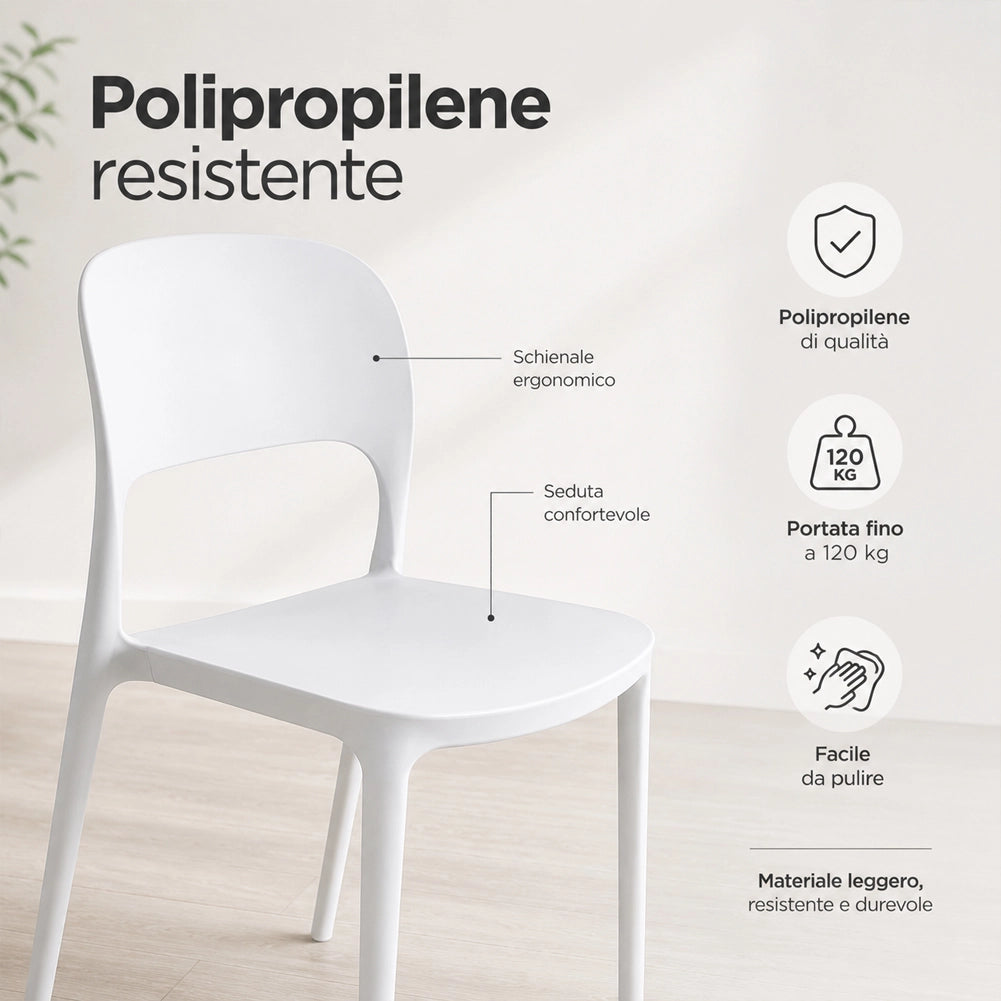 Set 4 Sedie da Pranzo Impilabili in Polipropilene Modello Stoccolma 40x45x80 cm