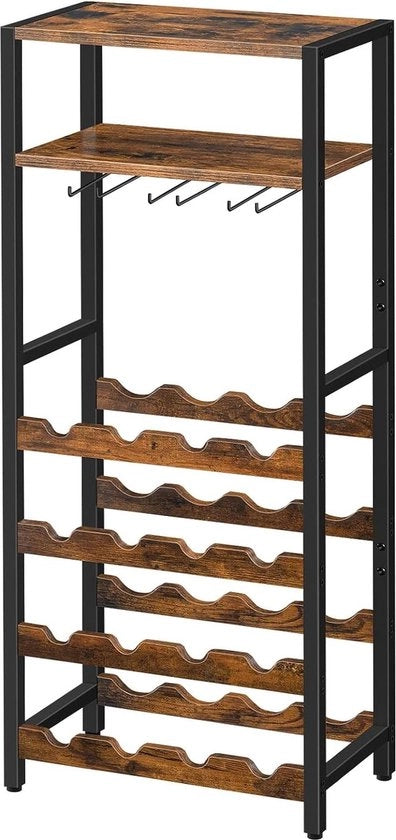 Wijnrek autonomo per 16 bottiglie - con piano e contenitore per bicchieri - marrone scuro-nero EBF04JJ01
