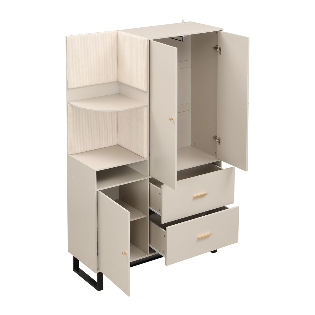 Mobile Ingresso Con 1 Anta; 2 Cassetti E Barra Estraibile; Pannelli Imbottiti; in MDF; 110??38??186 cm; Beige E Grigio