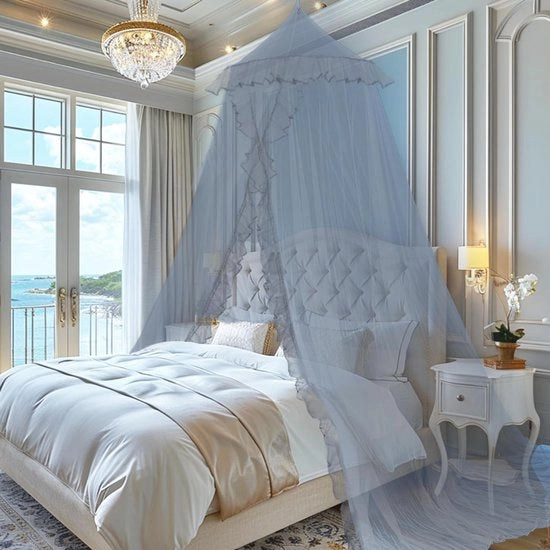 Baldakino per camera da letto dei bambini, letto a baldacchino culla per bambini 4 colori, con finitura a raso, tenda da camera da letto da appendere, rete da insetti e zanzare, per decorazione della camera da letto e della stanza di gioco (grigio)