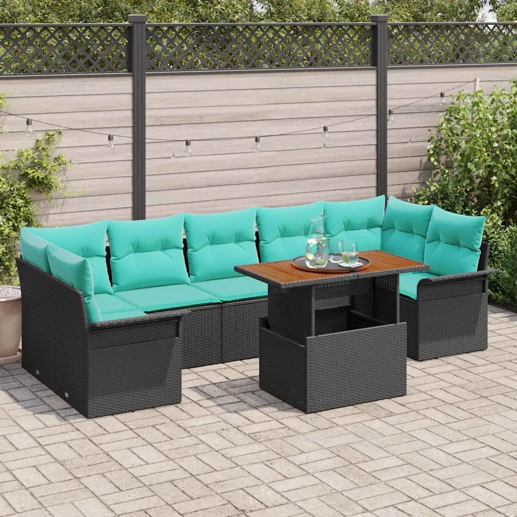 Set Divano da Giardino con archiviazione 8 pcs Nero Poly Rattan