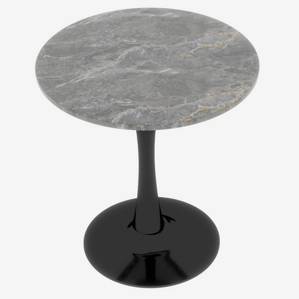 TAVOLINO Rotondo Moderno in Marmo Artificiale Nero/Grigio