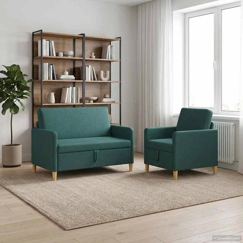 Set di Divani con Storage 2 pz Verde Scuro Poliestere 3429153