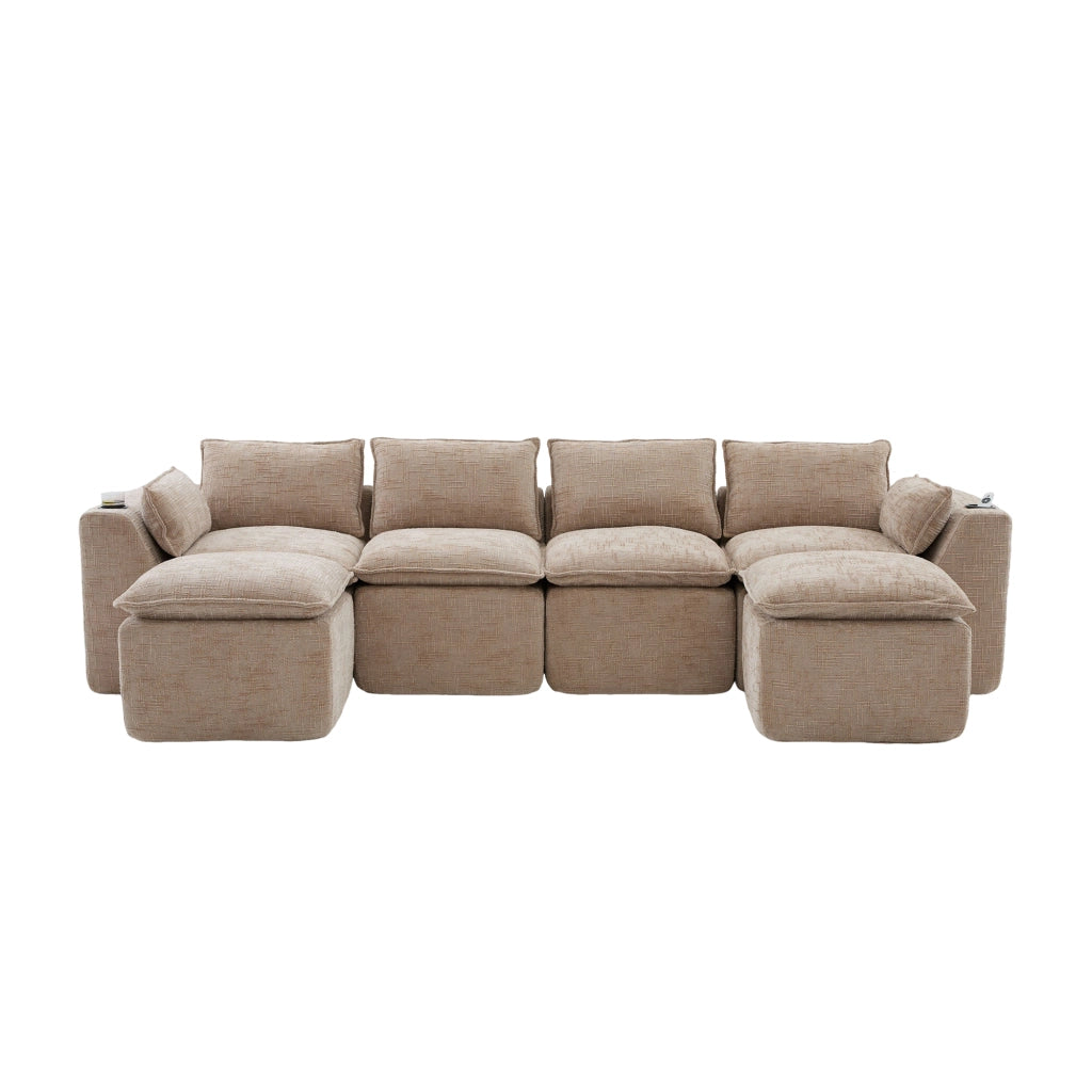 Divano modulare 322x161x75 cm componibile con molle integrate in chenille khaki