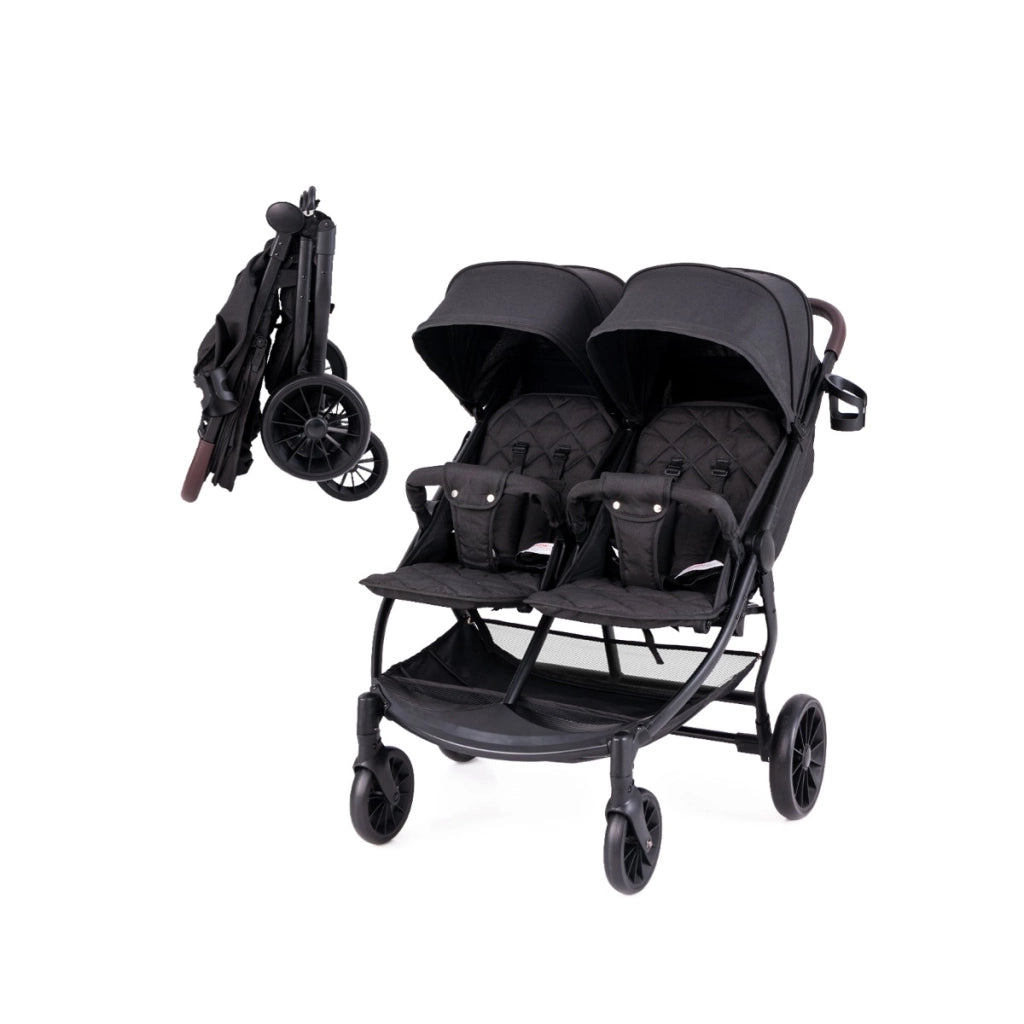 Passeggino doppio pieghevole per bambini con schienale regolabile, Passeggino portatile per neonati Grigio scuro-Passeggini per bimbi