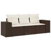 Set Divano da Giardino 3 pz | Set Salotto da Giardino con Cuscini Marrone in Polyrattan