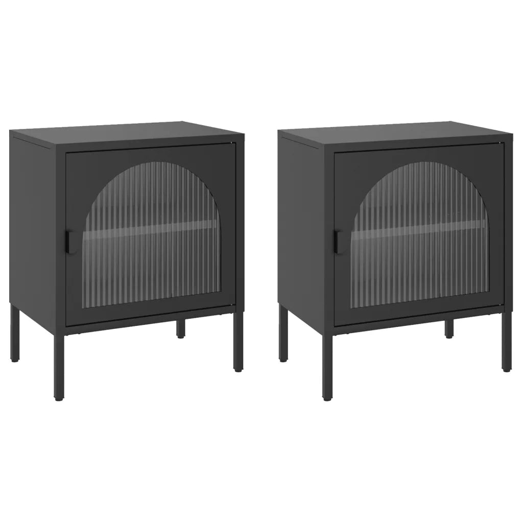 Set di 2 Comodini | Armadio da Notte | Mobiletto da notte Neri 50x35x60 cm in Vetro e Acciaio