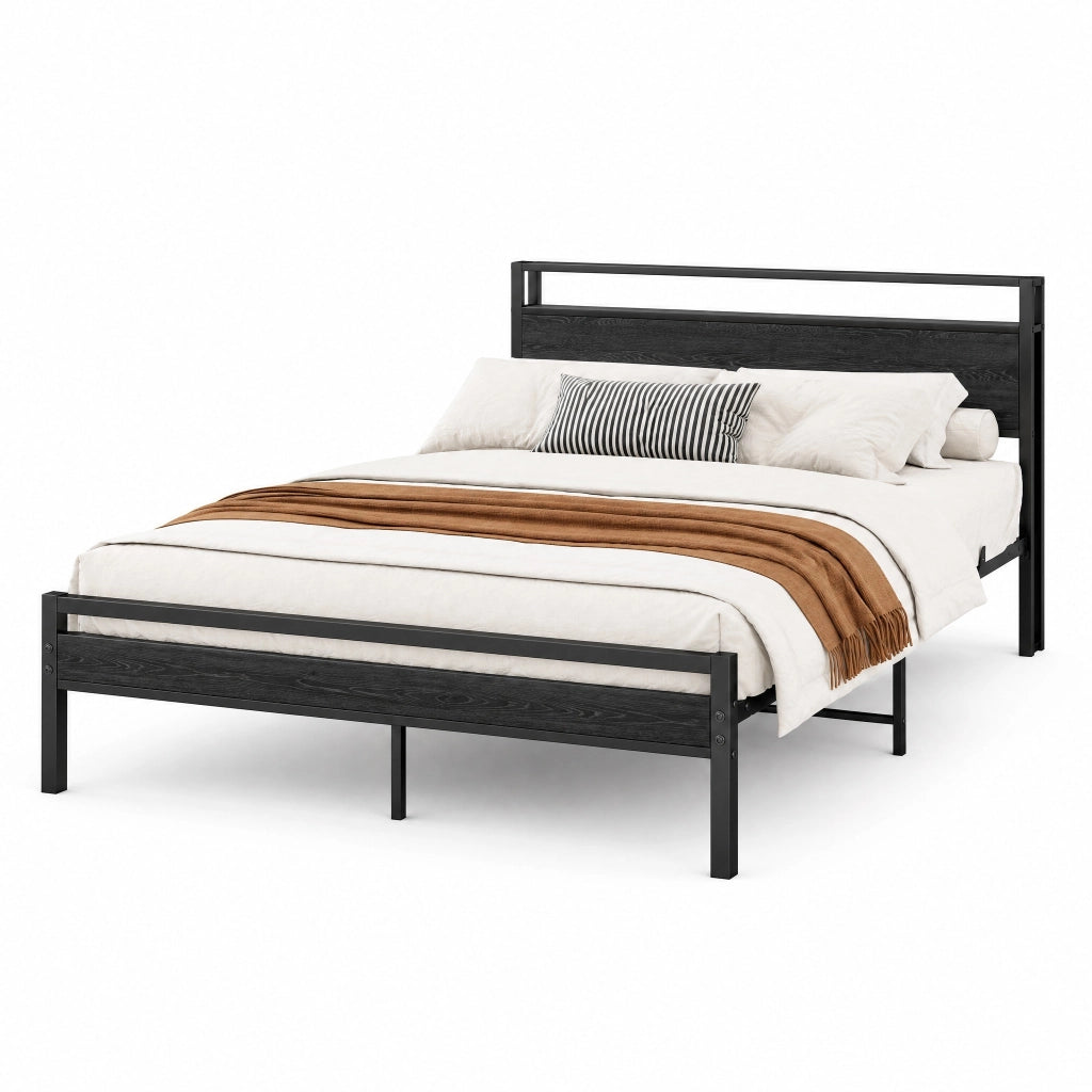 Letto 140x200 con contenitore e USB in MDF e metallo nero