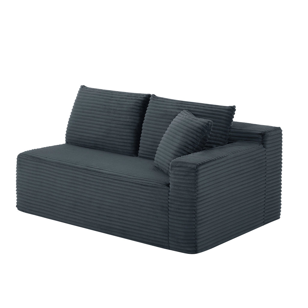 Divano modulare a L con 4 configurazioni in tessuto traspirante e cuscini collo grigio scuro 252,5 × 163 × 65 cm