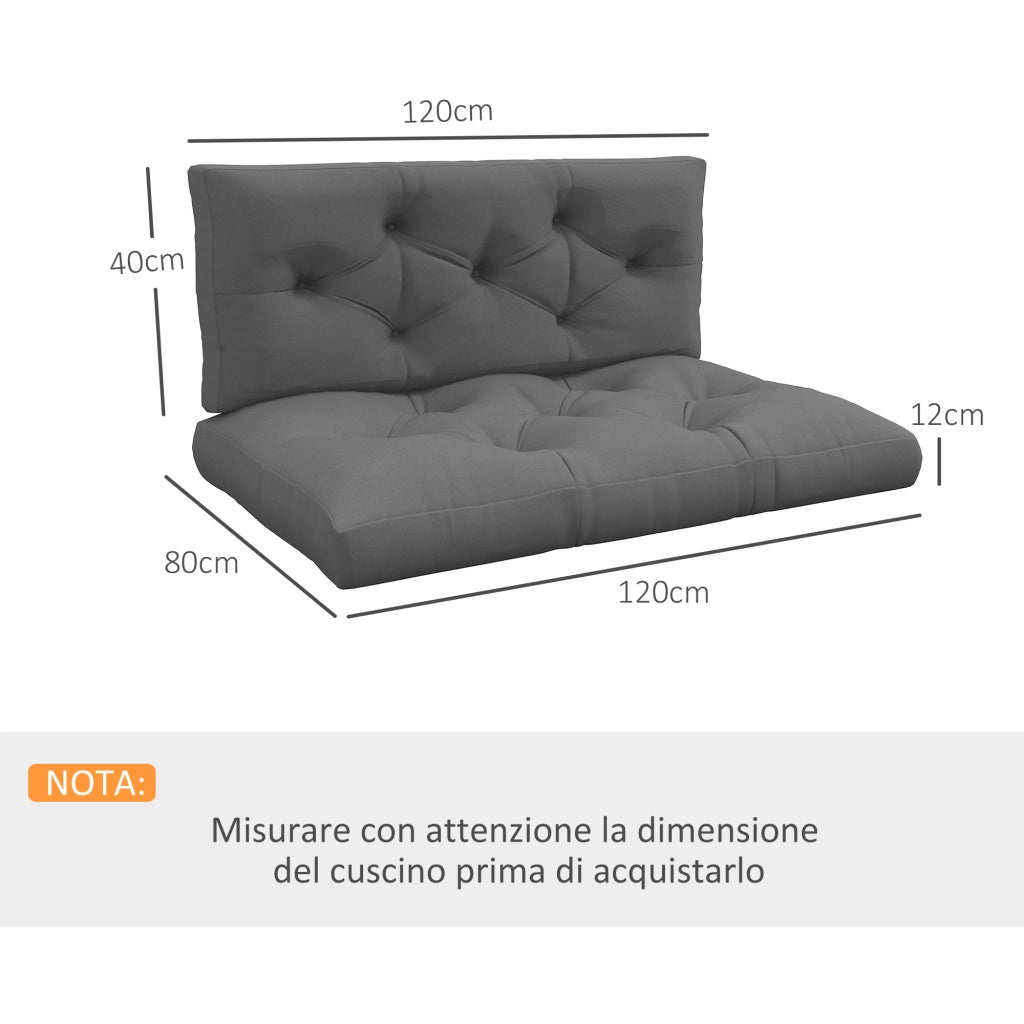 Set 2 Pezzi Cuscini da Giardino per Divani e Pallet in Poliestere con Imbottitura Spessa, Grigio