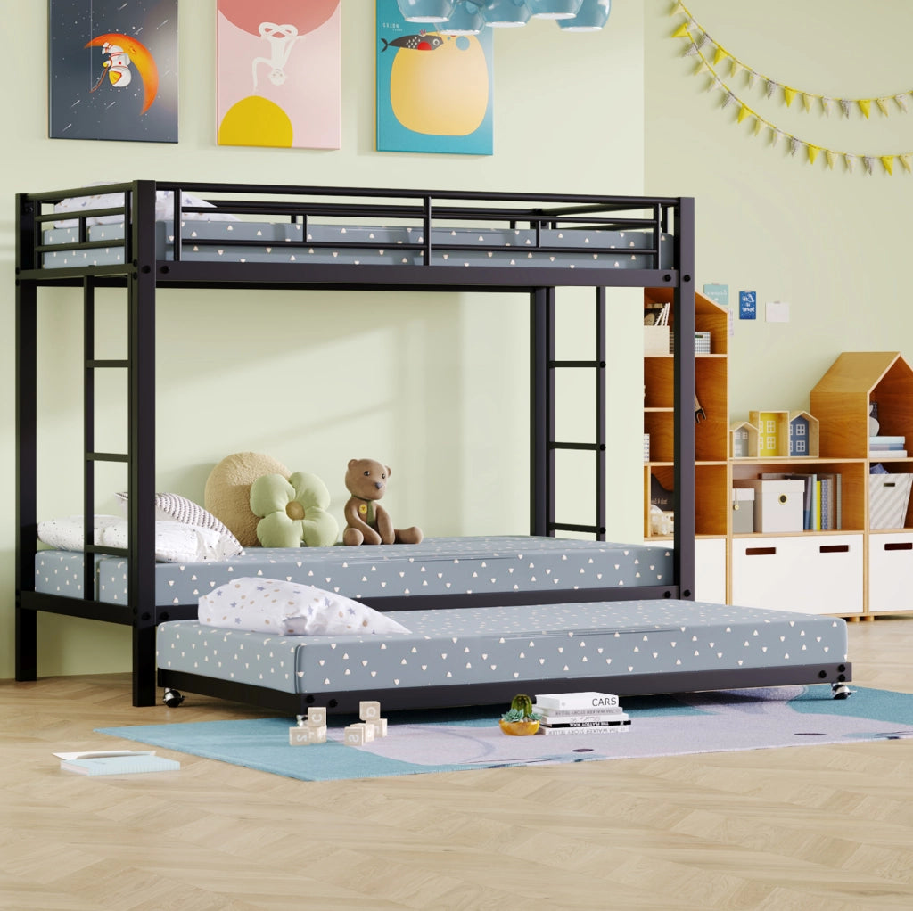 Letto a castello 90x200 cm con letto estraibile; struttura robusta; metallo; nero