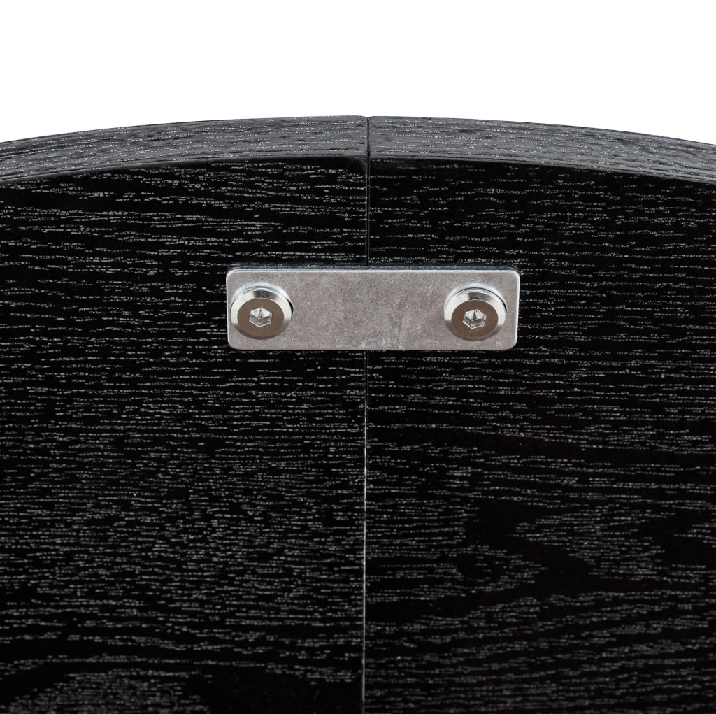 Tavolo da pranzo rotondo 100 cm con vani contenitore; effetto noce e nero; in MDF
