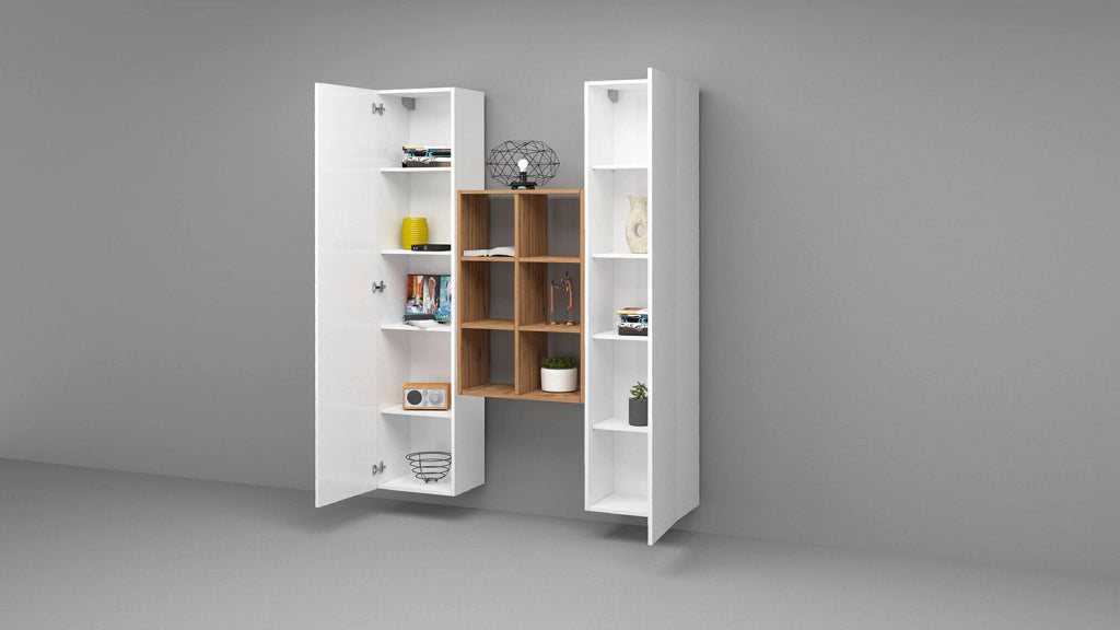 Parete Attrezzata Soggiorno 140x30x180 cm Maruska n°22 Bianco Lucido
