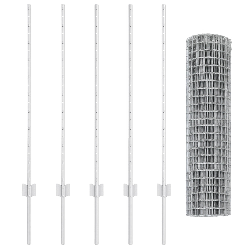Recinzione Euro con 10 Post U Argento 1x10 m Acciaio