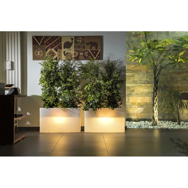 Vaso Fioriera luminosa moderna di design 80x35 H50 in polimero resistente con LED bianco per interno ed esterno - Made in Italy - Monacis