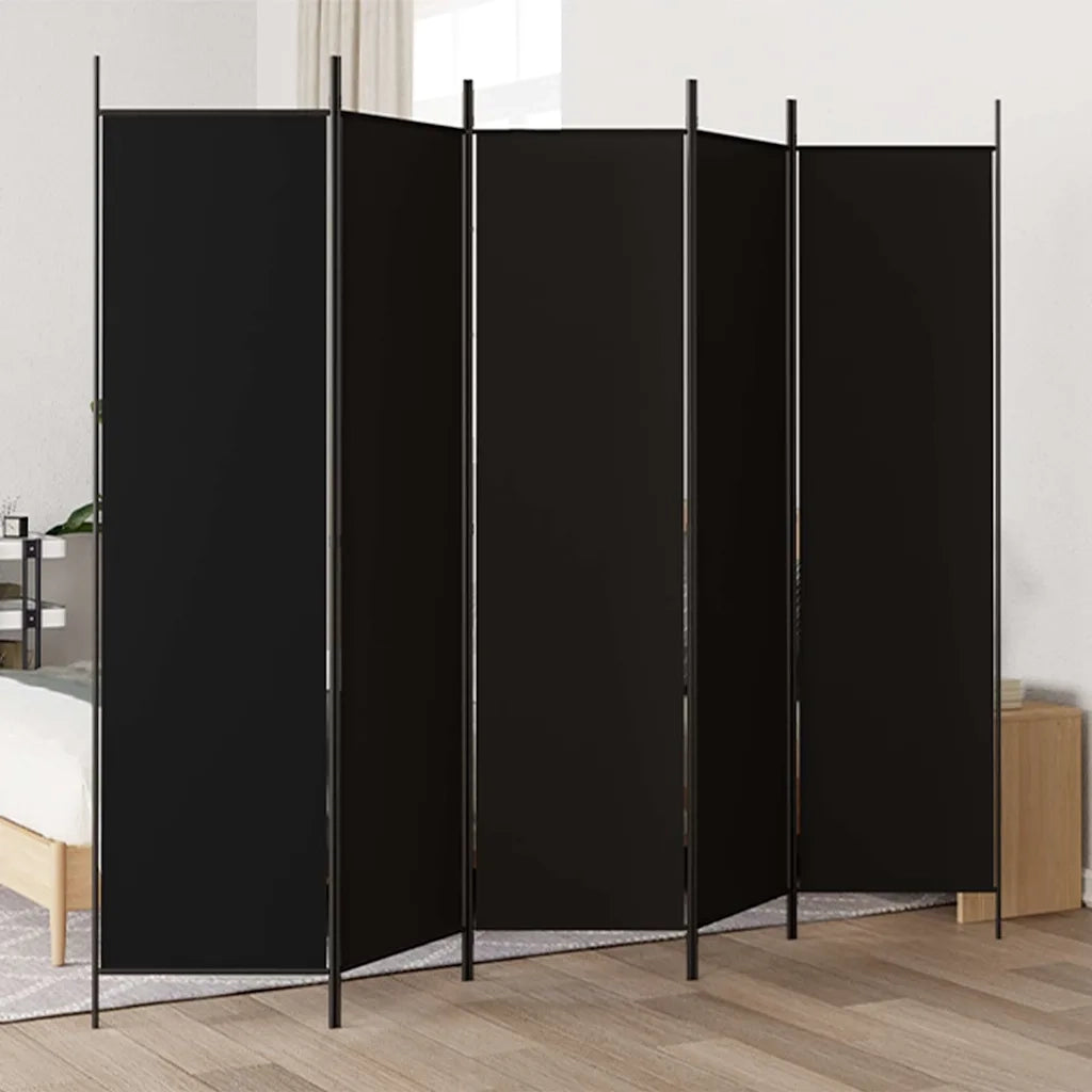 Divisorio 5 Pannelli Nero 250x200 cm Tessuto