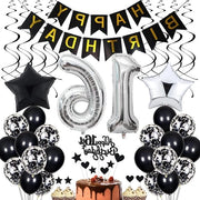 Decorazione di compleanno 16 anni, Taarttopper nero e bianco, Decorazione di compleanno per 16 anni, Decorazione nero e bianca per festa di compleanno
