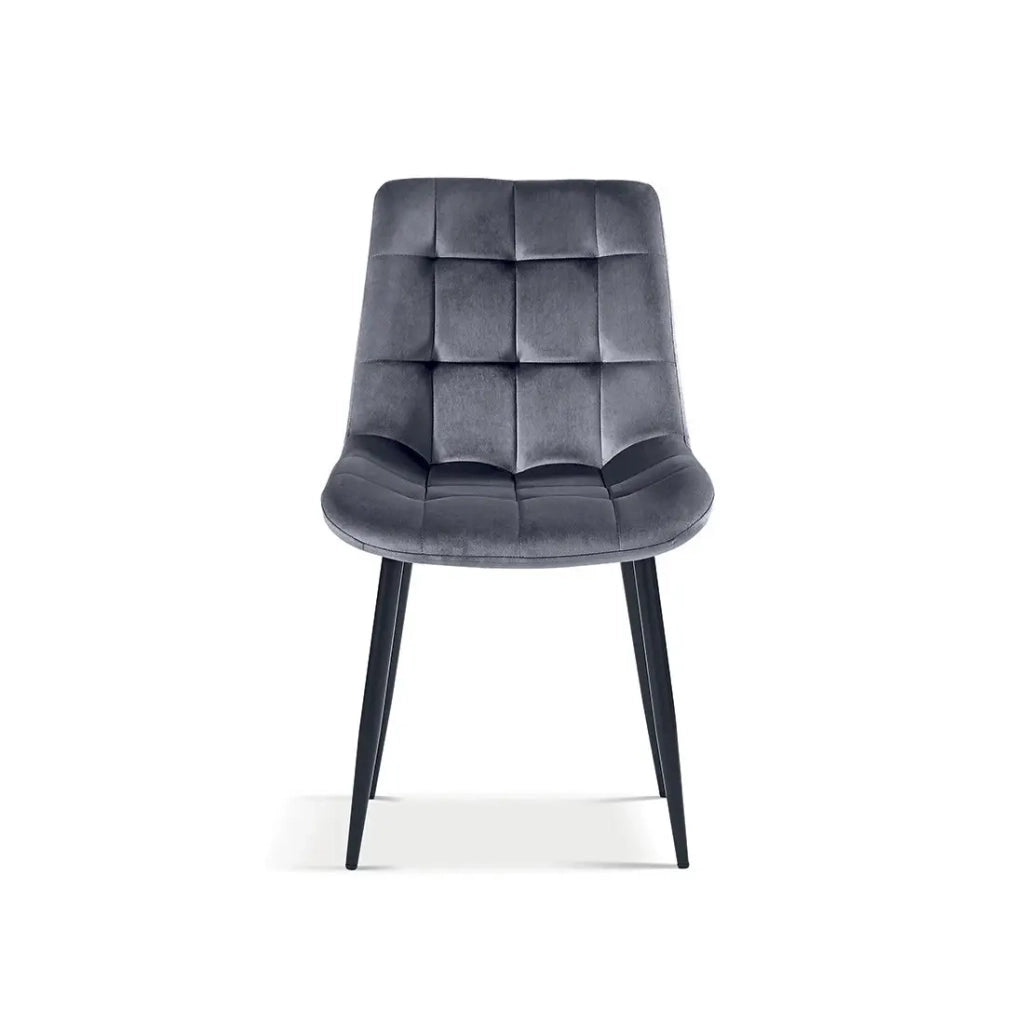 Sedia design KALI – Velluto taupe e gambe in metallo