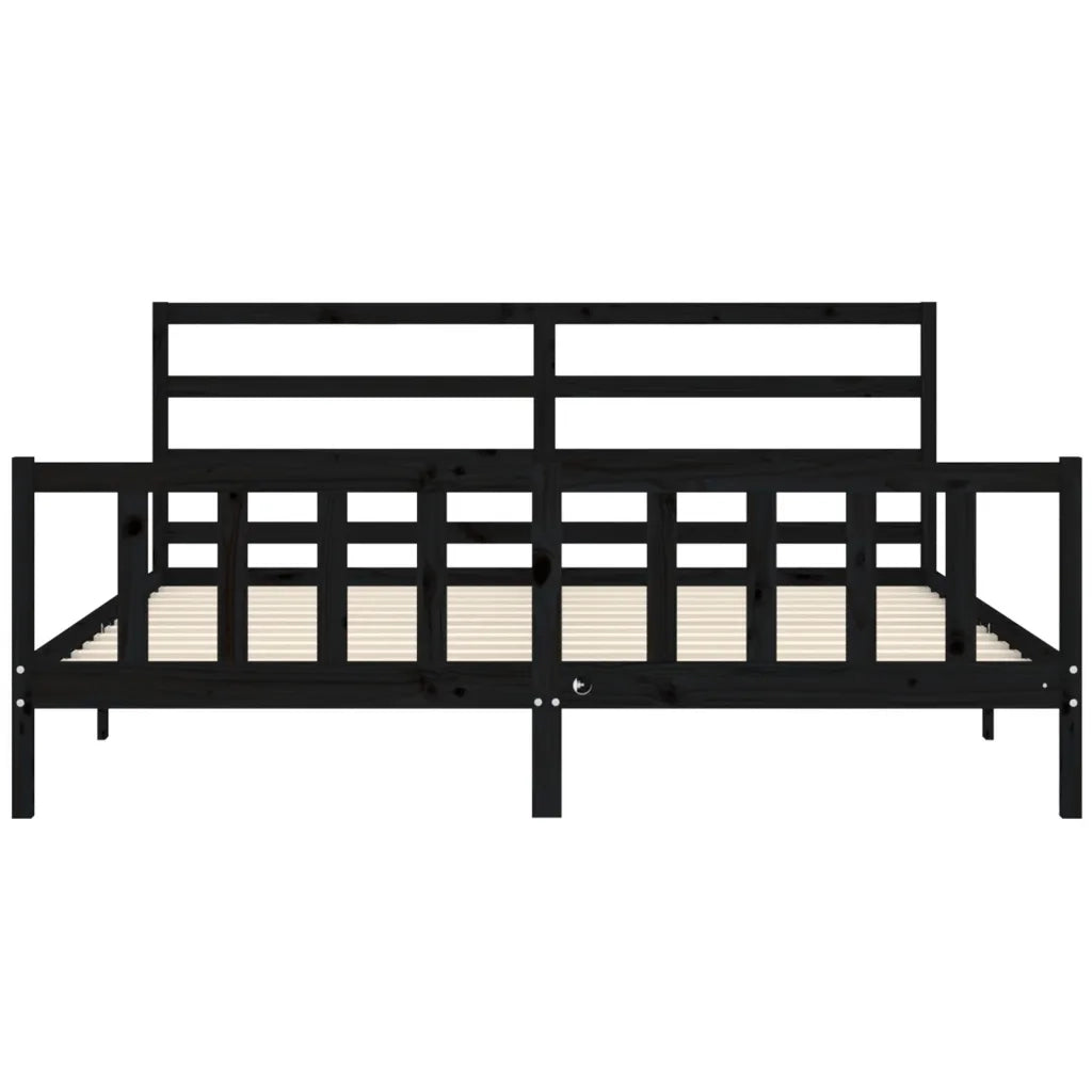 Giroletto con Testiera Nero 200x200 cm in Legno Massello 3191930