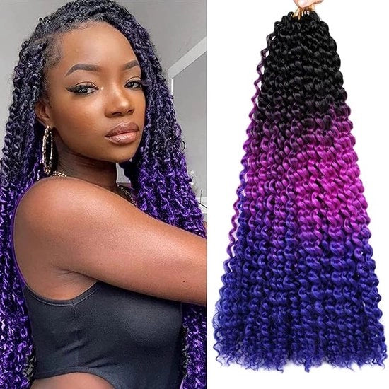 Estensioni Capelli a Onde 18 Pollici 7 Pack, Vlechtura a Nastro, Capelli Sintetici (45.72 cm, Nero-Viola-Azzurro)