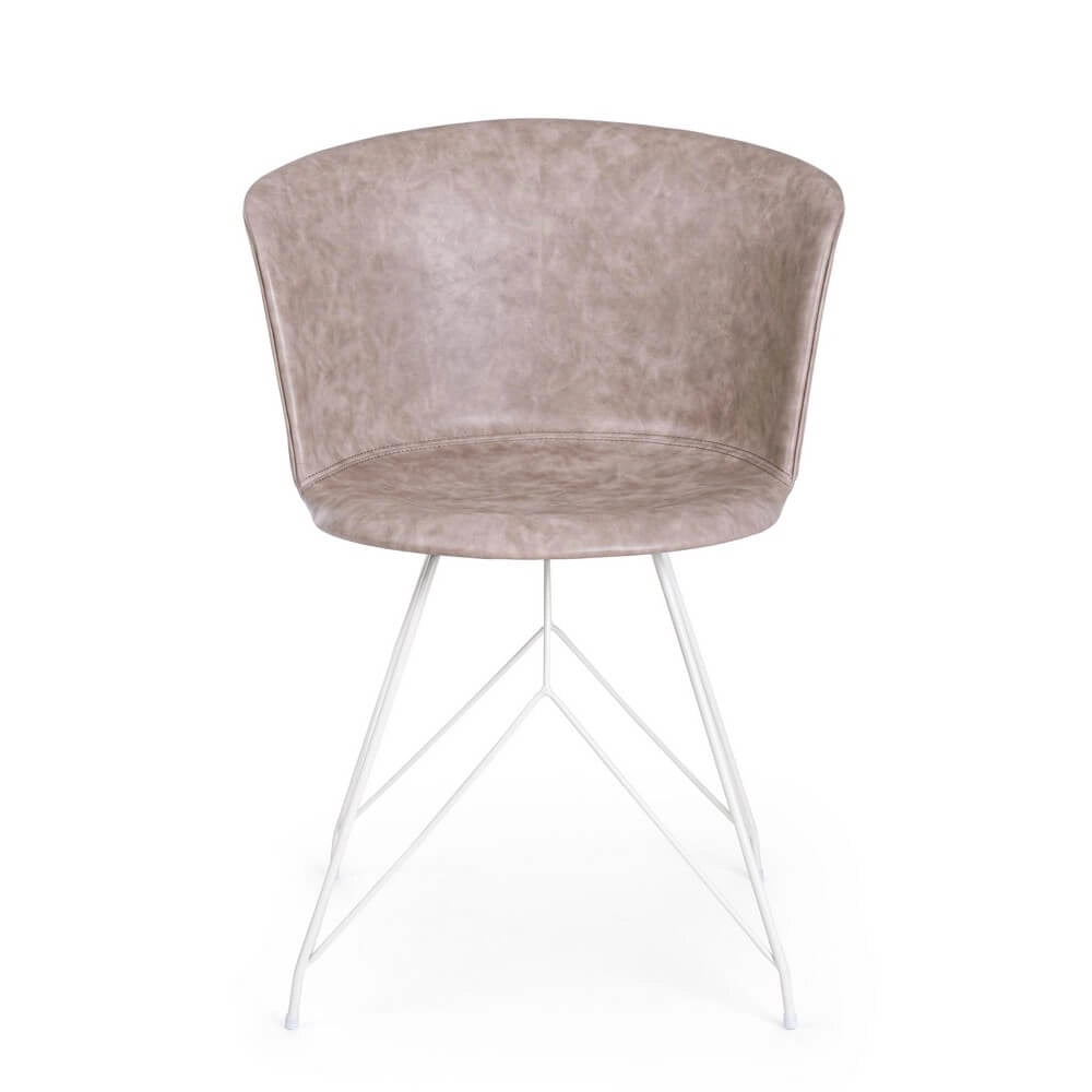 Set di 2 Sedie con Seduta in Similpelle e Gambe in Acciaio Bianco - IONA