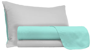 Set Lenzuola 1 Piazza e Mezzo Sopra Sotto e Federe Doubleface Verde Acqua/Grigio Chiaro