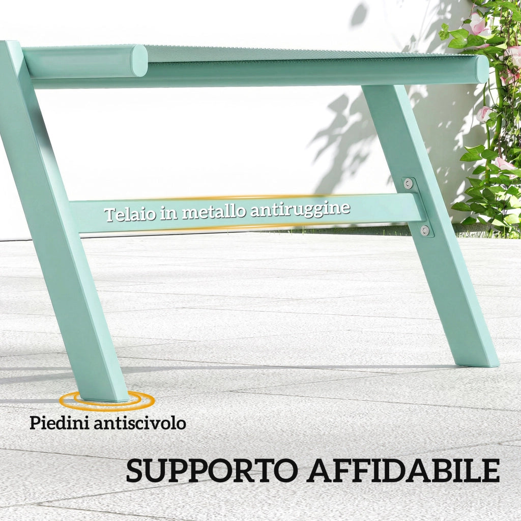 Lettino Prendisole Regolabile ¨C zephmum ¨C Verde, Metallo, 2 Pezzi con Tavolino