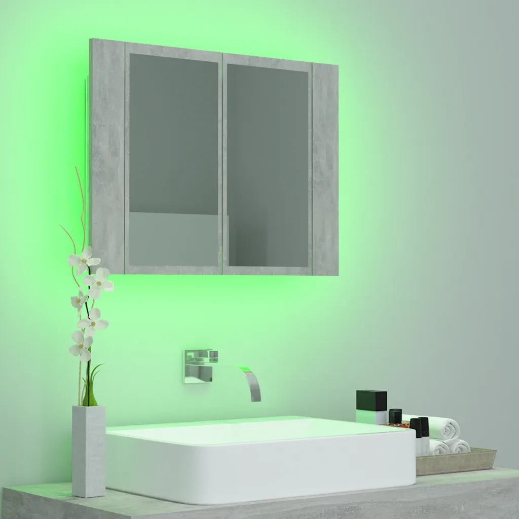 Armadietto a Specchio | Armadio da bagno con Luci LED Grigio Cemento in Acrilico