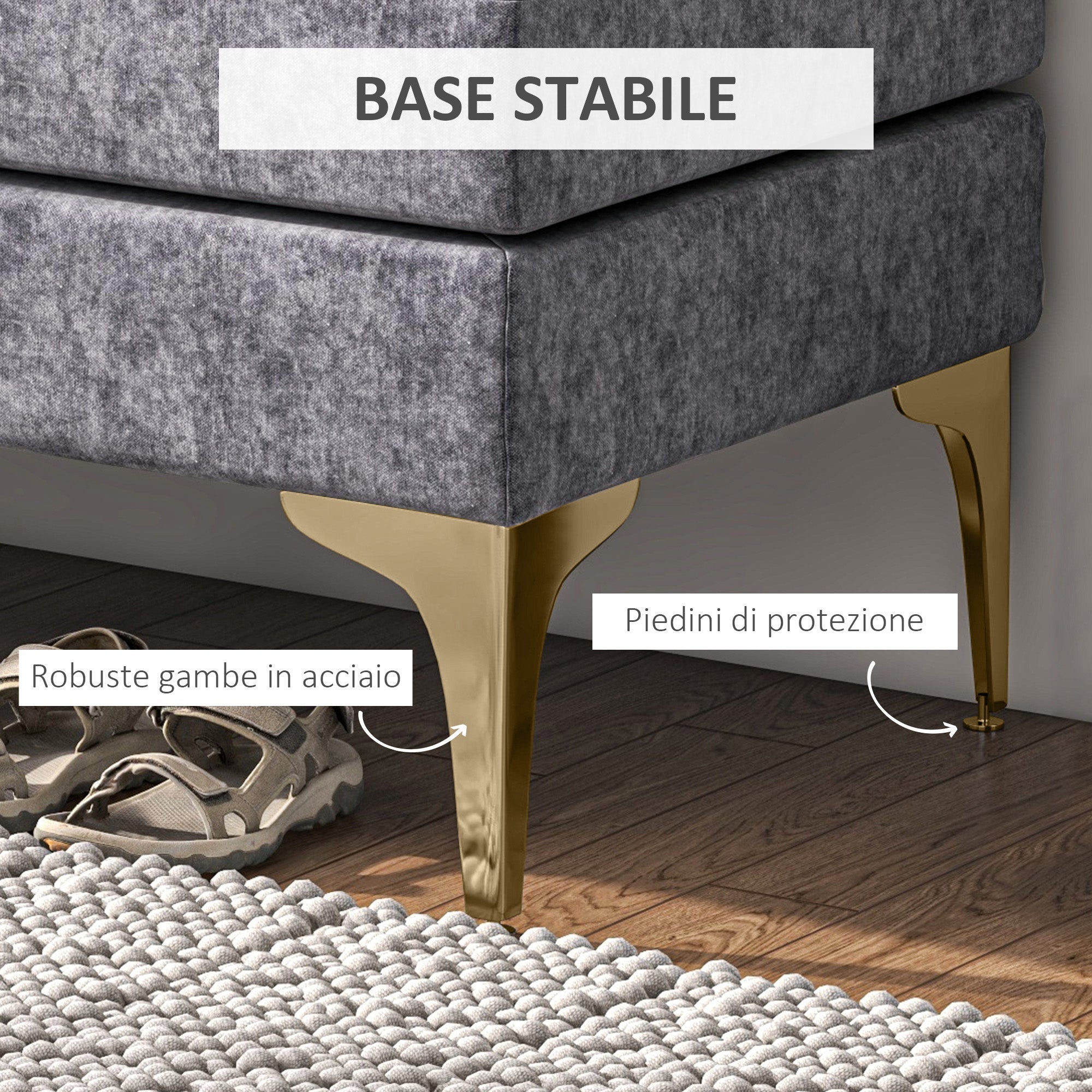 Panca Fondo Letto Imbottita a 2 Strati 121x50,5x46,5 cm in Tessuto Effetto Velluto Grigio Scuro