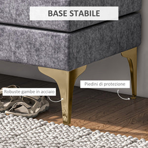 Panca Fondo Letto Imbottita a 2 Strati 121x50,5x46,5 cm in Tessuto Effetto Velluto Grigio Scuro