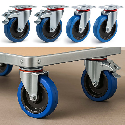 Set rotelle da trasporto 160 mm 2 ruote piroettanti con freno e 2 fisse, 300 kg a ruota