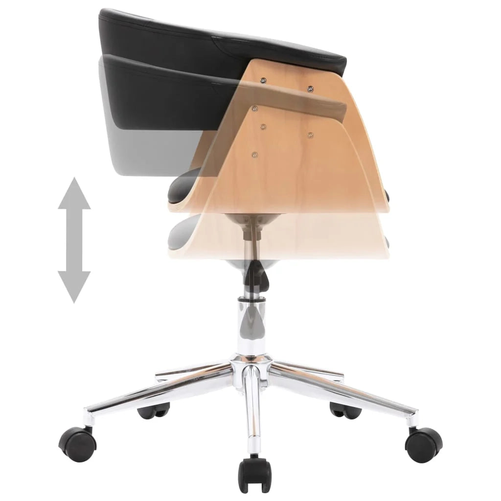 Sedia girevole da ufficio/studio in legno curvato e similpelle nera 02_0024156