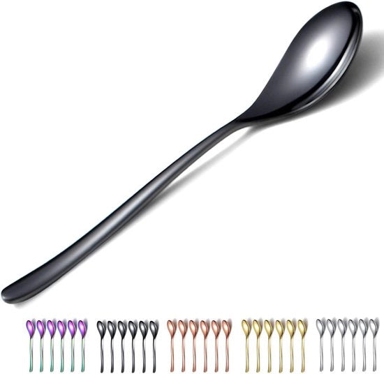 Set di cucchiai in acciaio inossidabile - 6 pezzi - 215 cm - Rivestimento di titanio - Cucchiai da dessert - Cucchiai da zucchero - Resistenti al lavastoviglie