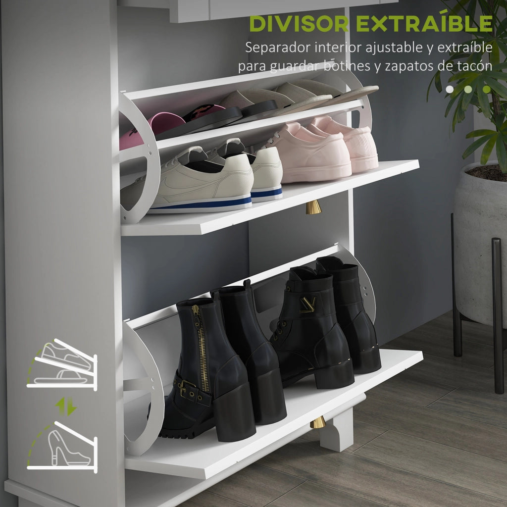 Scarpiera Salvaspazio con 2 Ante e 1 Cassetto per 8 Paia di Scarpe ¨C Zephmum ¨C 60x23,5x98,5 cm