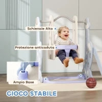 Gioco per Bambini 4 in 1 con Scivolo, Altalena, Arrampicata e Canestro, 147.5x160x107 cm, Azzurro Chiaro