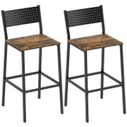 Set 2 Sgabelli da Bar con Schienale e Poggiapiedi Integrato in Stile Industriale, Marrone Rustico